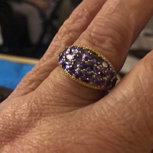 Amethyst dome ring set in Sterling silver 925STS22k,platinum band size-8